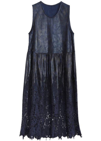 100% Hollow Out Patchwork Dresses Lnspiration Dark Blue Maxi Dress Fall