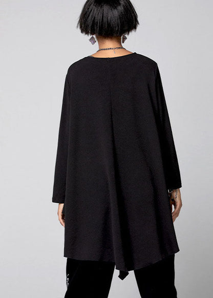Black Asymmetrical Pockets Cotton Shirt Spring