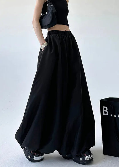 Grey Pockets Elastic Waist Lantern Pants Fall