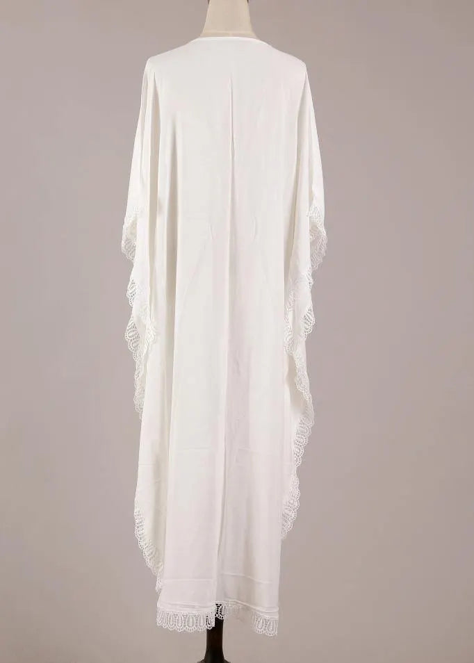 White Patchwork Hollow Outkimono Robe Summer Maxi Dress