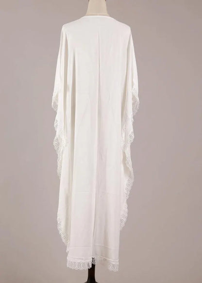 White Patchwork Hollow Outkimono Robe Summer Maxi Dress