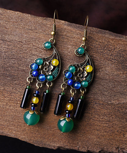 Peacock Green Agate Metal Drop Earrings