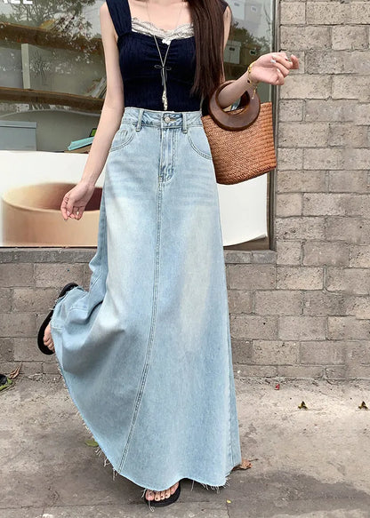 Blue Exra Large Hem Denim a Line Skirt Fall