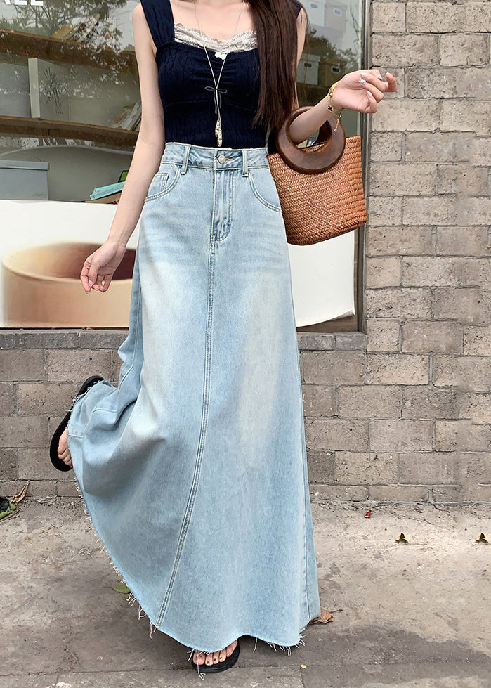 Blue Exra Large Hem Denim a Line Skirt Fall
