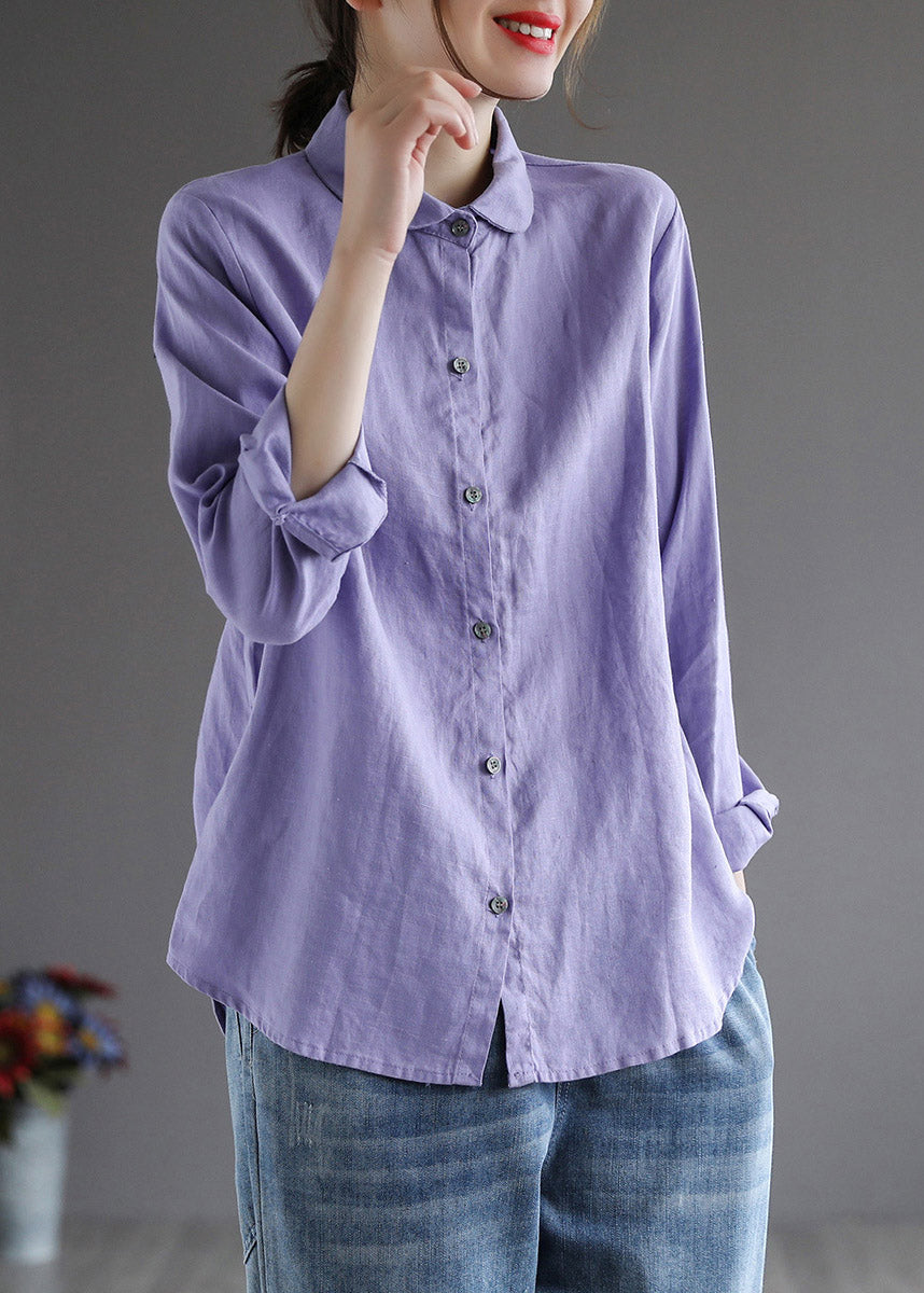 Purple Peter Pan Collar Button Shirt Long Sleeve