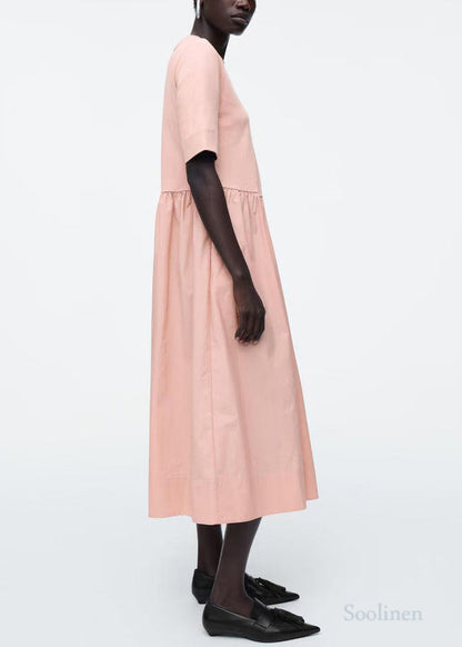 Simple Pink Silm Fit Cotton a Line Dress Summer