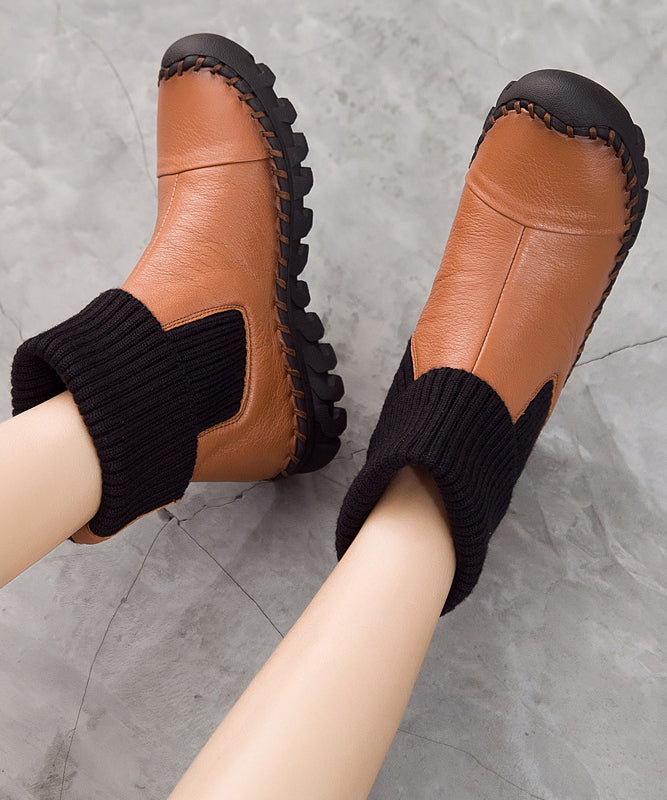 Grey Faux Leather Boots Knit Splicing Boots
