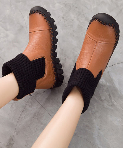 Grey Faux Leather Boots Knit Splicing Boots