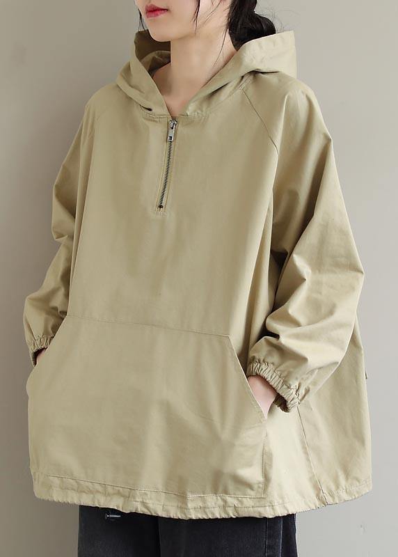 Hooded Zip Up Spring Clothes for Work Outfits Khaki Blouses