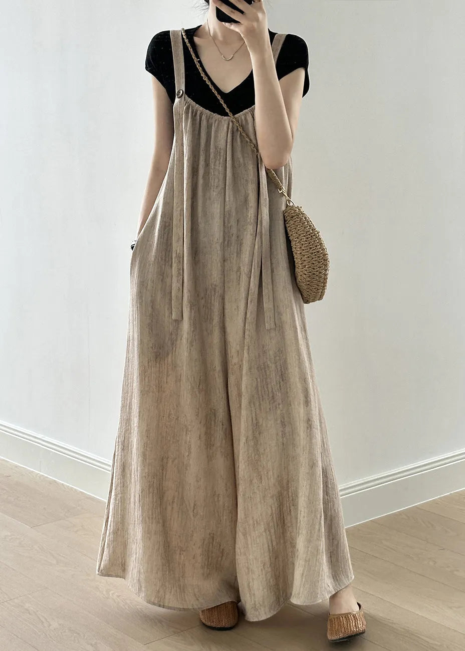 Linen Button Pockets Linen Jumpsuit Sleeveless Summer