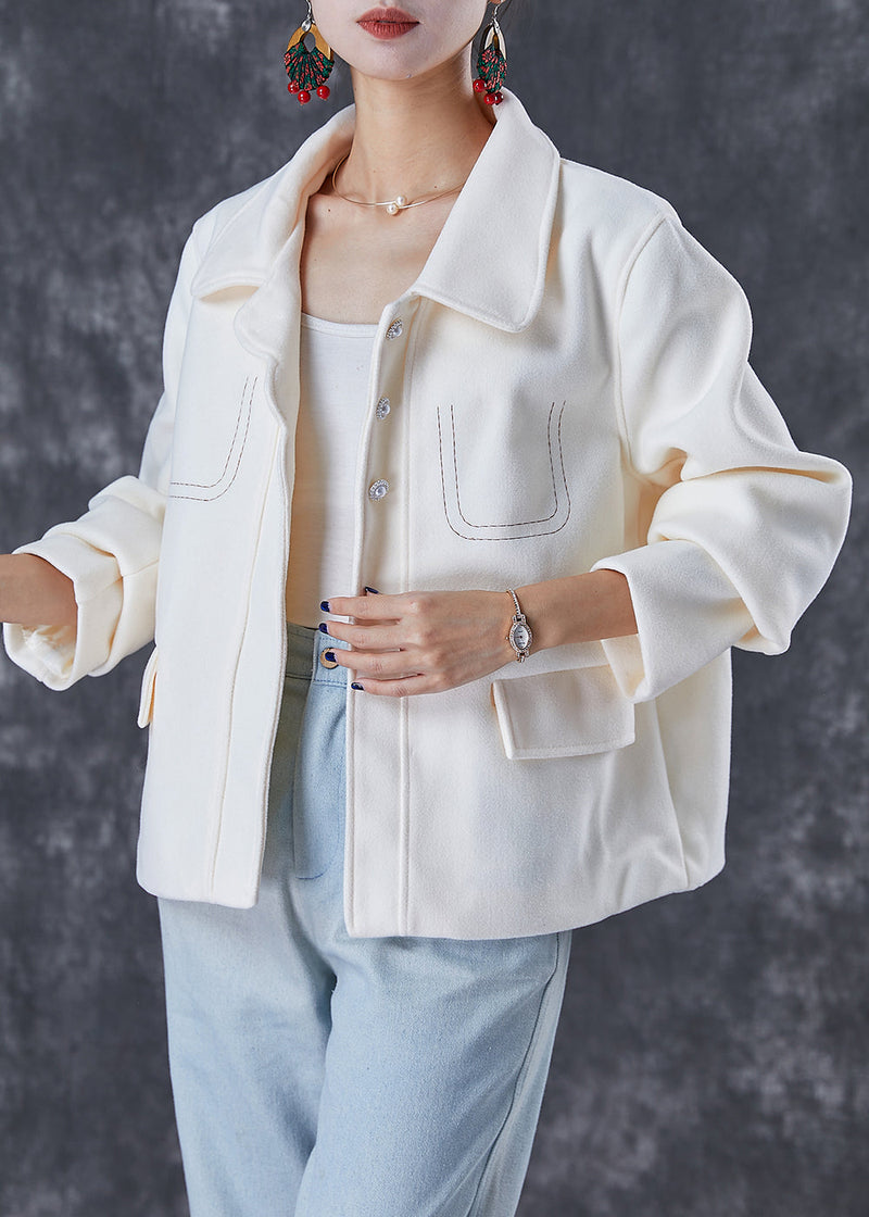 White Embroideried Woolen Coat Fall