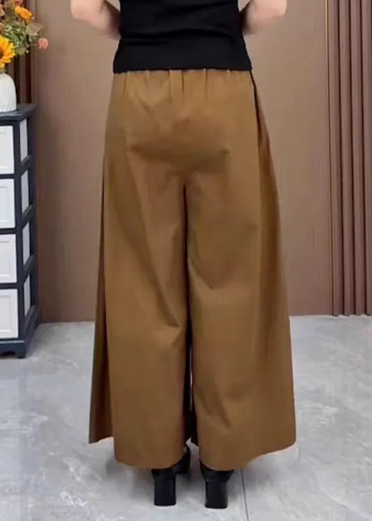 New Orange Pockets Elastic Waist Cotton Wide Leg Pants Fall