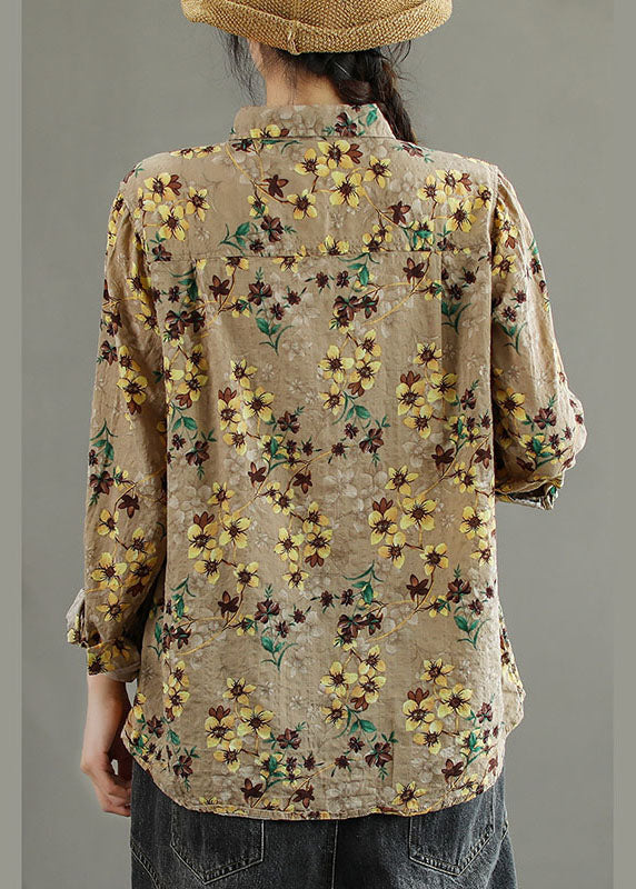Boutique Yellow Peterpan Collar Button Print Fall Top Long Sleeve