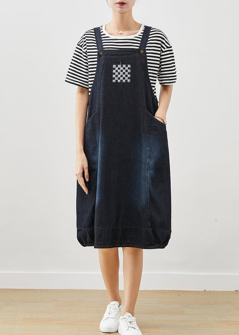 Navy Oversized Striped Cotton Two Pieces Set Summer