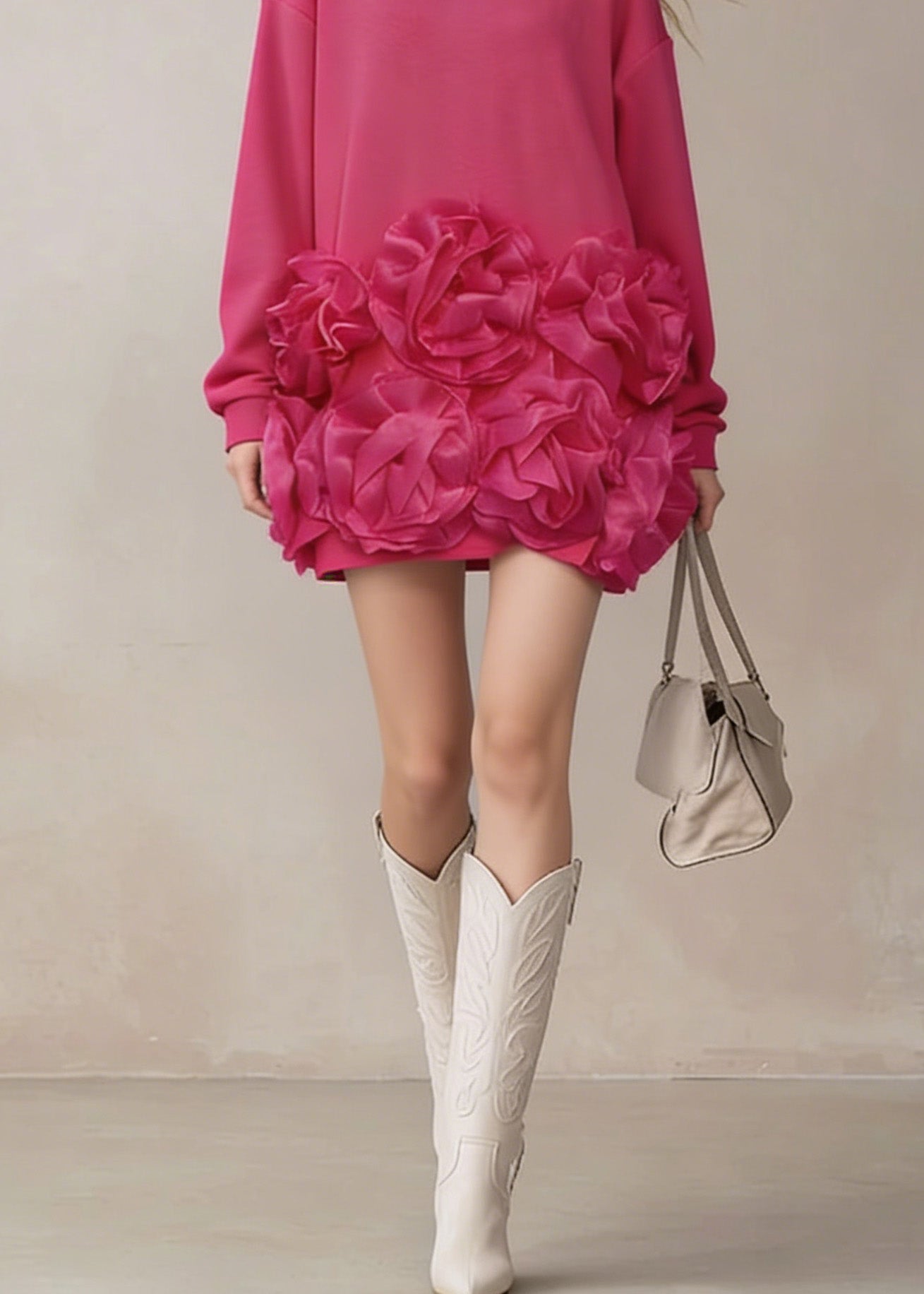 Rose O Neck Cotton T Shirt Dress Spring