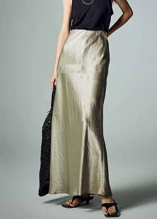 Simple Grey High Waist Silk Skirt Summer