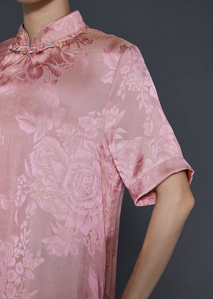 Pink Tasseled Jacquard Silk Dresses Summer