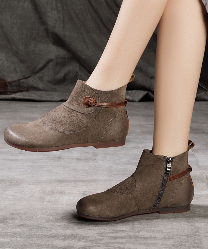 Splicing Boots Chocolate Cowhide Leather Suede Boots