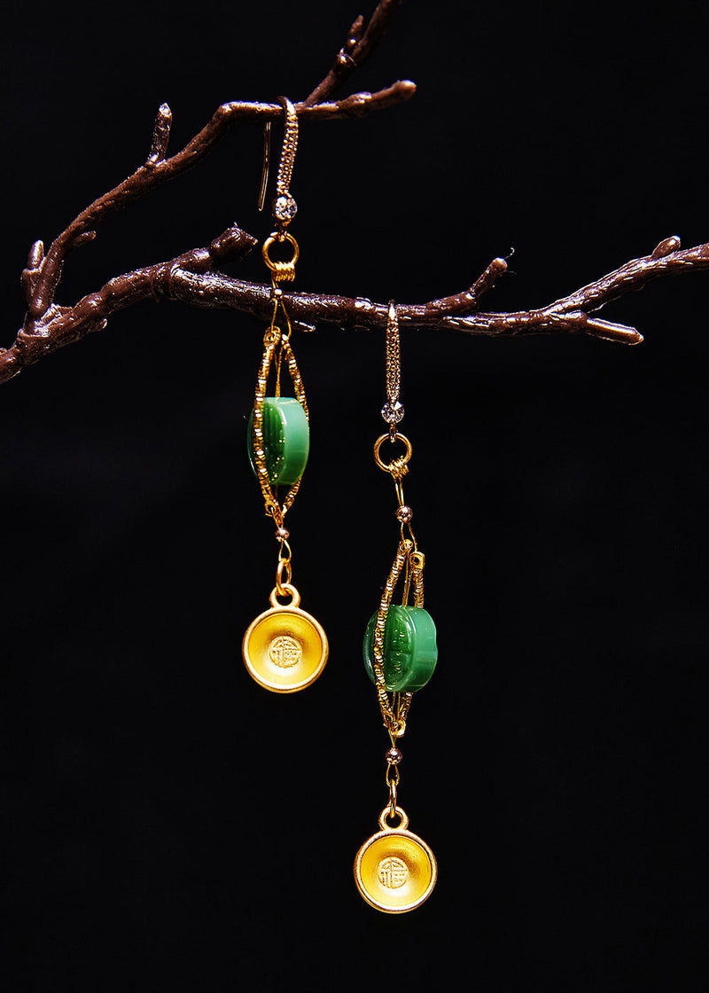 Blessed Bowl Gilding Fine Jade Drop Earrings