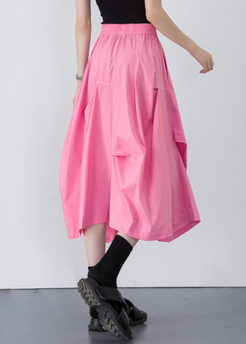Loose Pink Wrinkled Pockets Cotton Skirt Summer