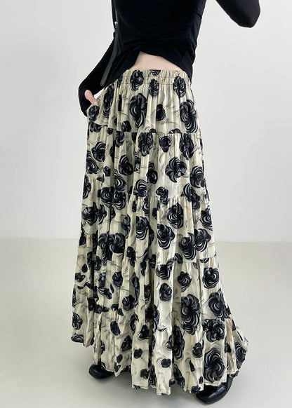 Black Exra Large Hem Cotton Skirts Spring