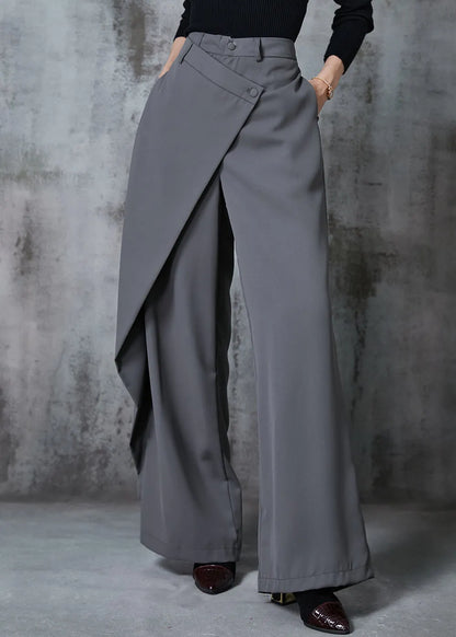 Grey Asymmetrical Silm Fit Spandex Straight Pants Fall
