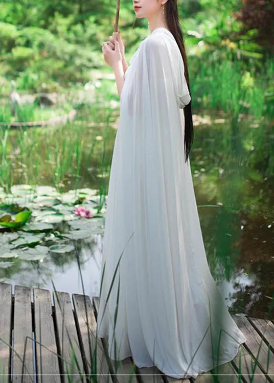 Blue Neck Tie Chiffon Cloak and Slip Dress Two Piece Set Spring