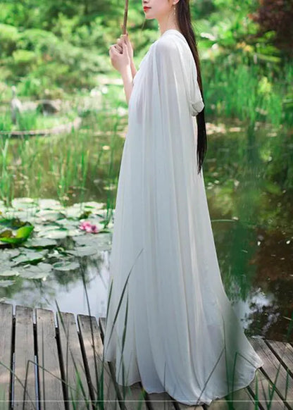 Blue Neck Tie Chiffon Cloak and Slip Dress Two Piece Set Spring