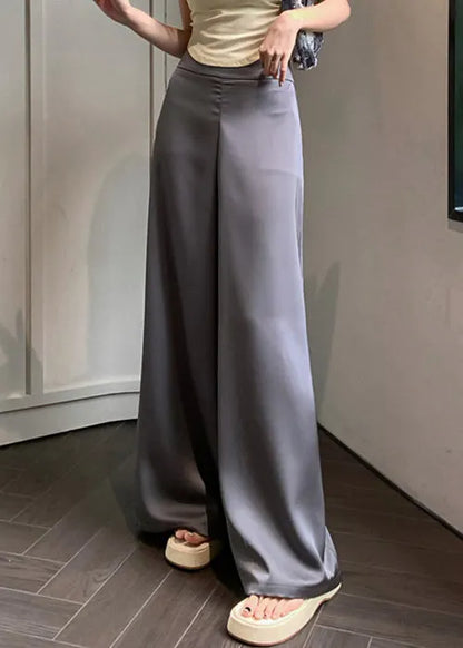 Grey Thin Silk Summer Wide Leg Pants High Waist