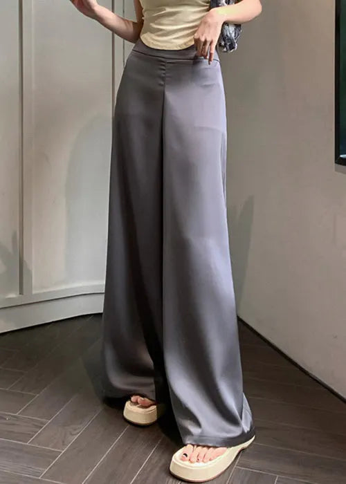 Grey Thin Silk Summer Wide Leg Pants High Waist