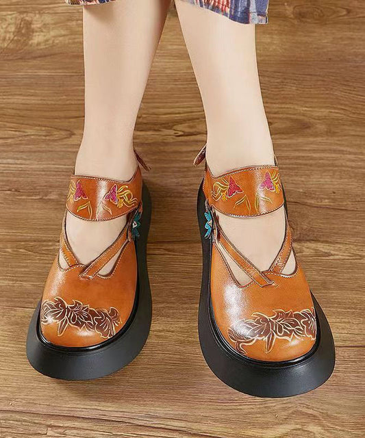 Yellow Splicing Hollow Out Flower Chunky Slide Sandals