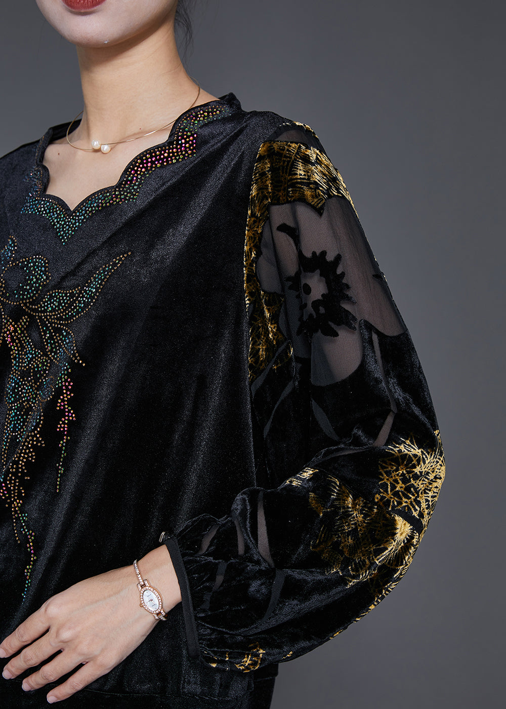 Diy Black Hollow Out Zircon Silk Velour 2 Piece Outfit Fall