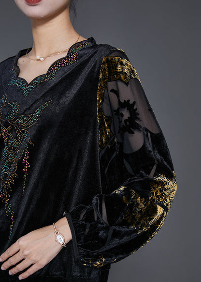 Diy Black Hollow Out Zircon Silk Velour 2 Piece Outfit Fall