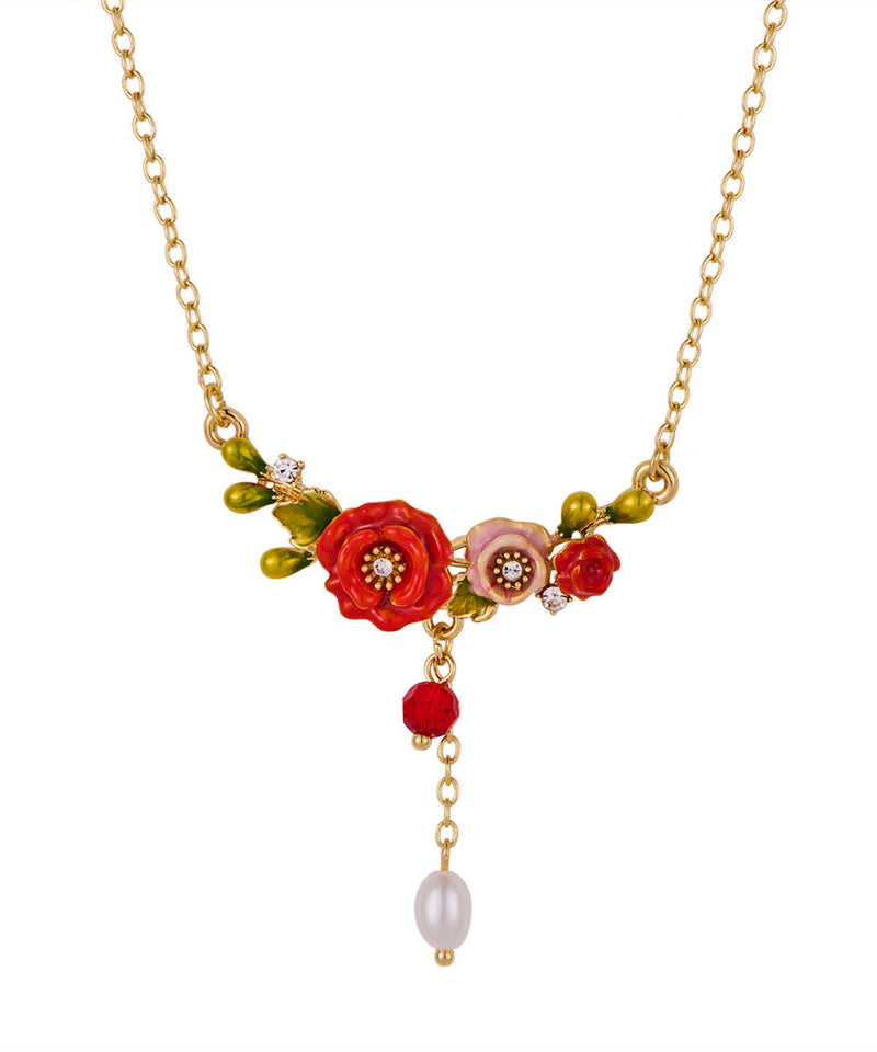 Gold Sterling Silver Alloy Pearl Tassel Pendant Necklace