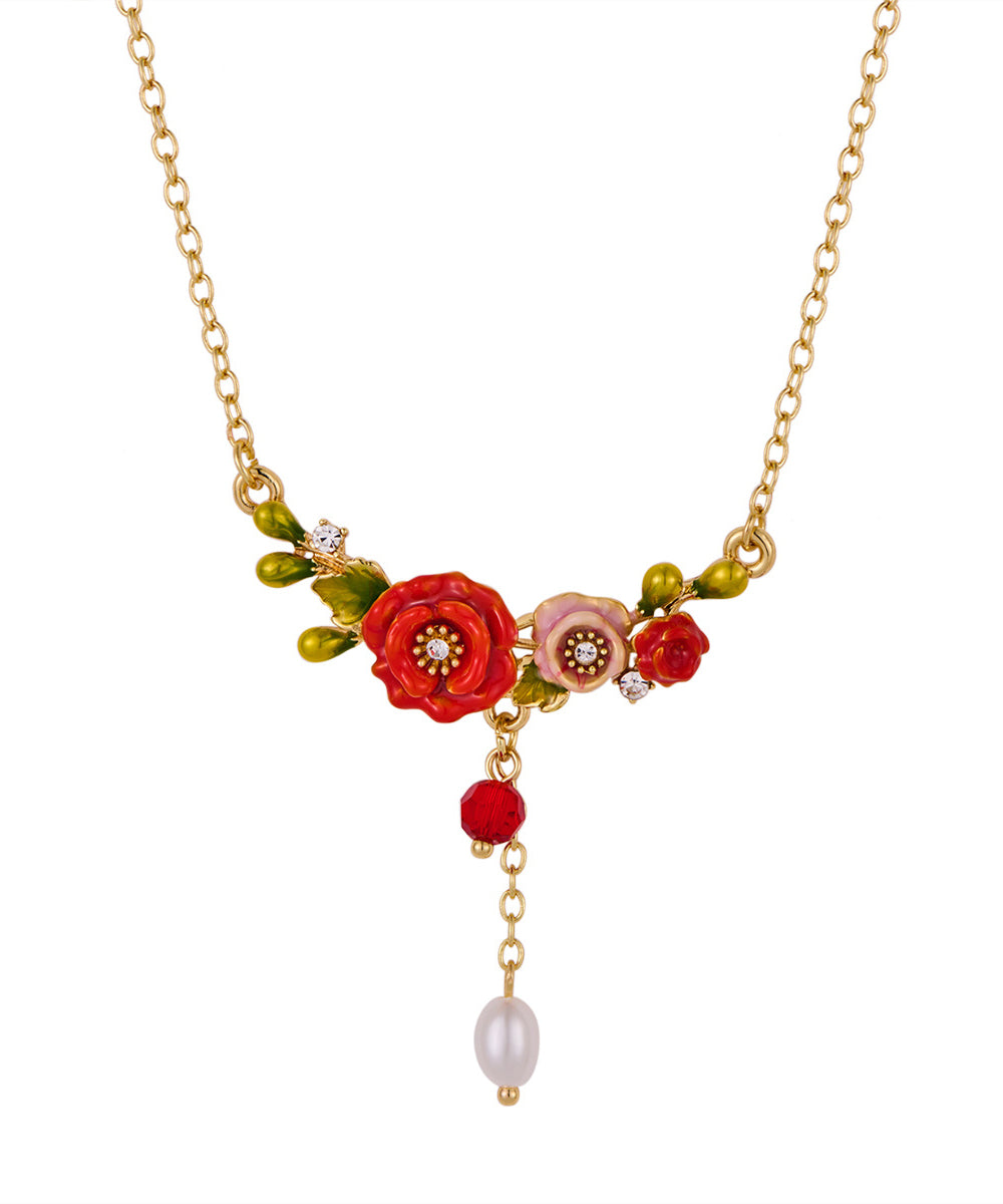 Gold Sterling Silver Alloy Pearl Tassel Pendant Necklace