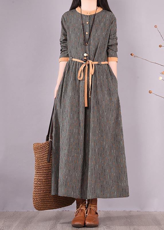 O Neck Tie Waist Spring Quilting Dresses Work Black Striped Maxi Dresses