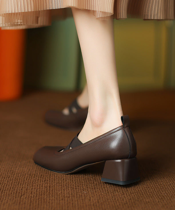 Cross Strap Splicing Chunky Loafers Brown Sheepskin