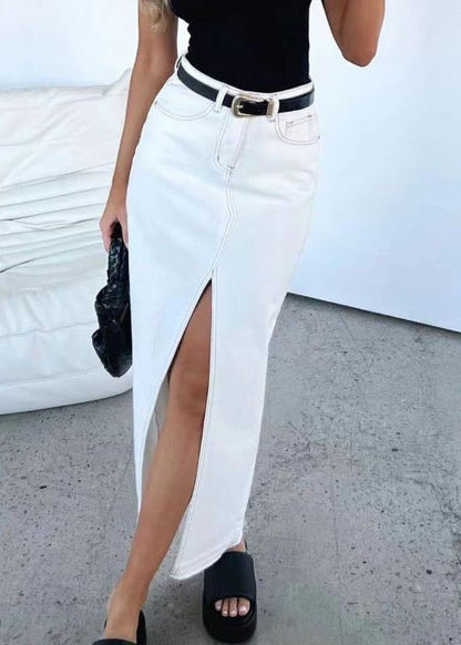 Grey High Waist Side Open Denim Skirts Summer