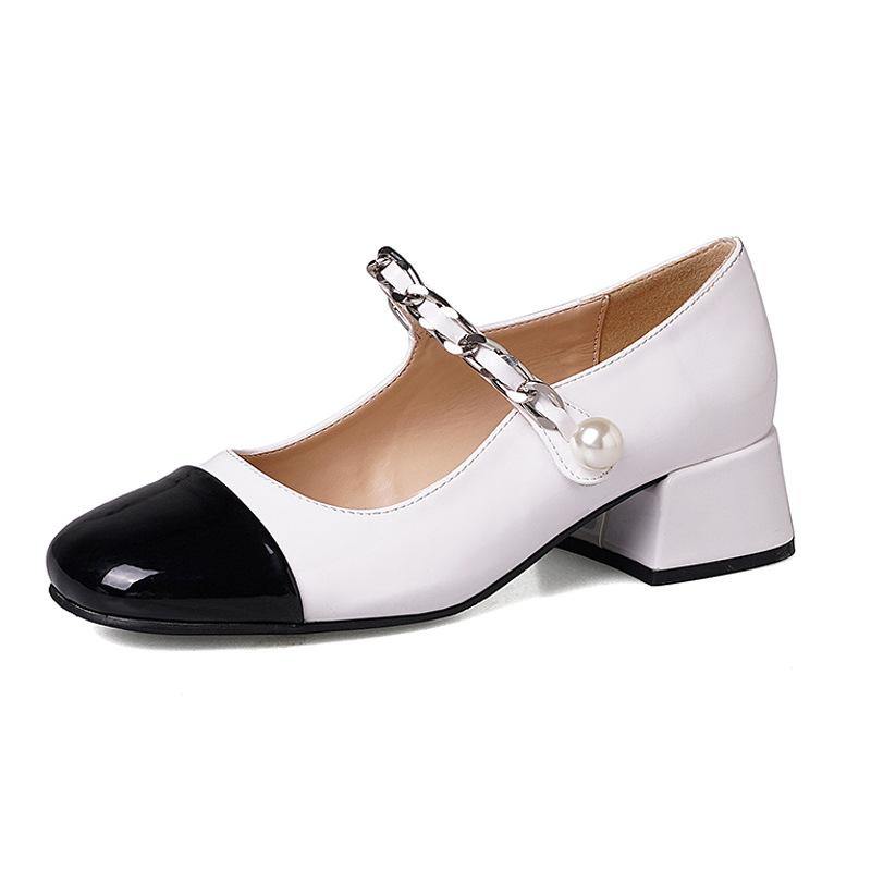 Beige Faux Leather Patchwork Buckle Strap Chunky High Heels