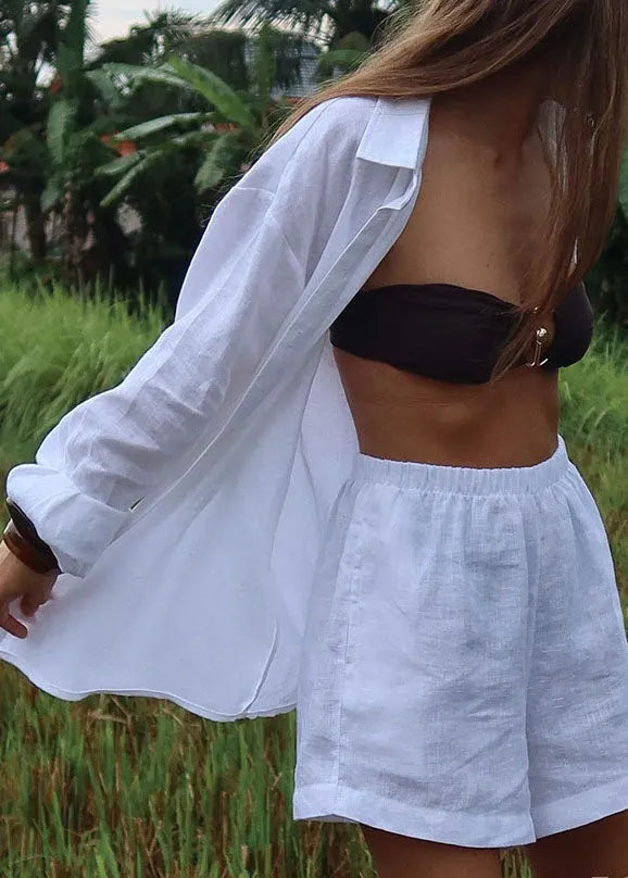 Grey Peter Pan Collar Shirts and Shorts Two Pieces Set Fall