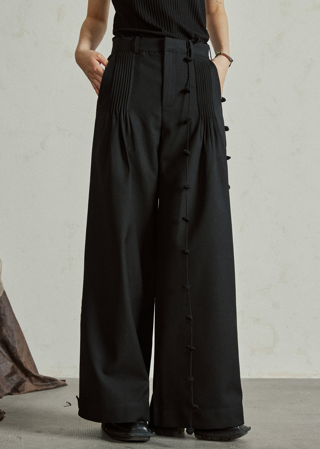 Black High Waist Pockets Wide Leg Pants Fall