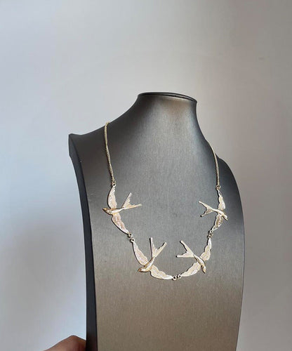 Modern Gold Copper Alloy Little Swallow Pendant Necklace