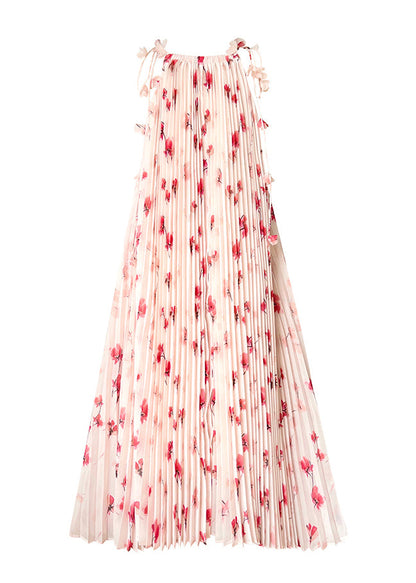 Print Chiffon Pleated Maxi Dress Sleeveless