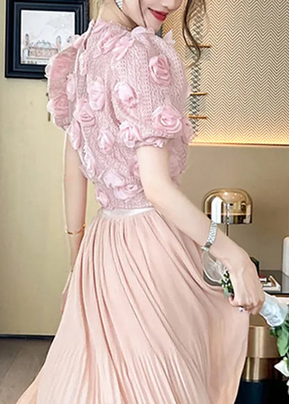 Pink Hollow Out Knit Top Summer