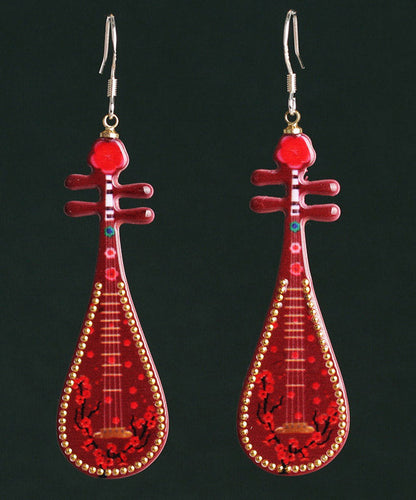 Red Sterling Silver Pipa Drop Earrings