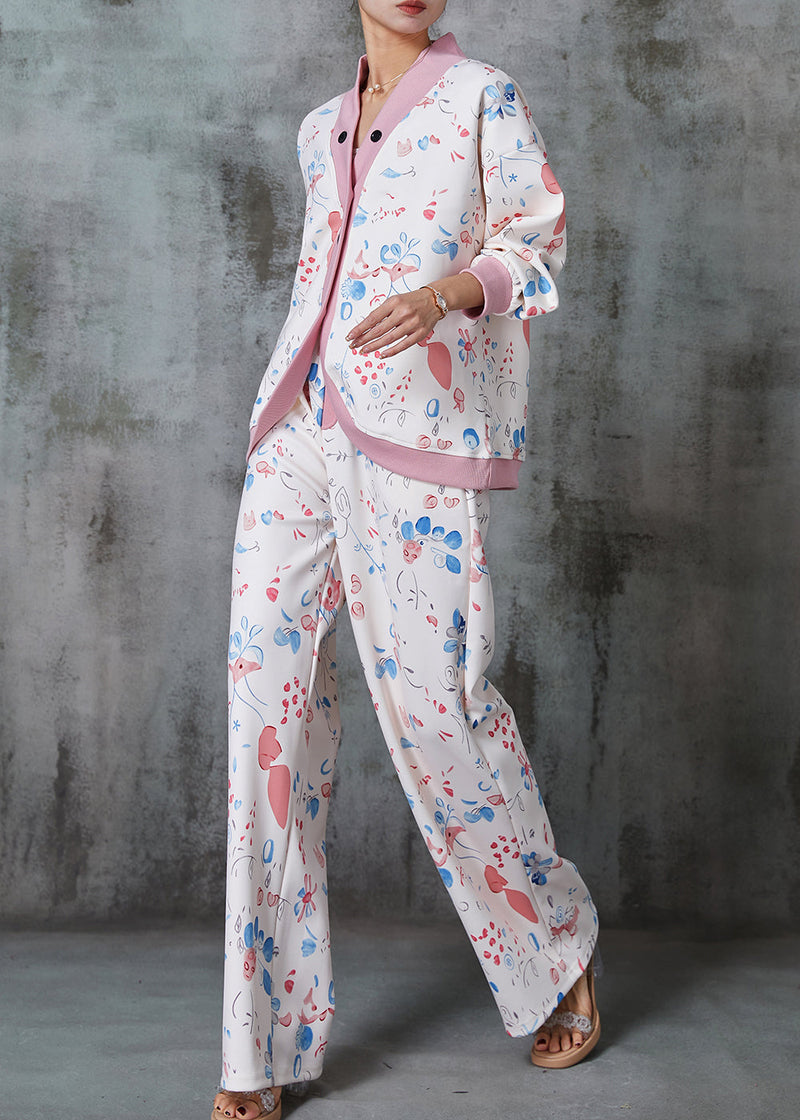 White Oversized Print Cotton Two Pieces Set Spring