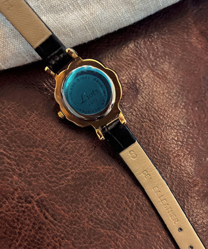 Fine Black Leather Alloy Organic Glass Quartz Movement Watches