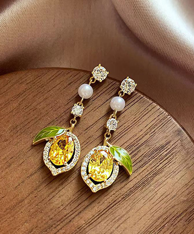 Gold Sterling Silver Alloy Zircon Crystal Pearl Drop Earrings