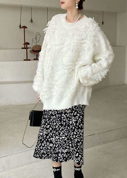 White Lace Knit Pullover Spring