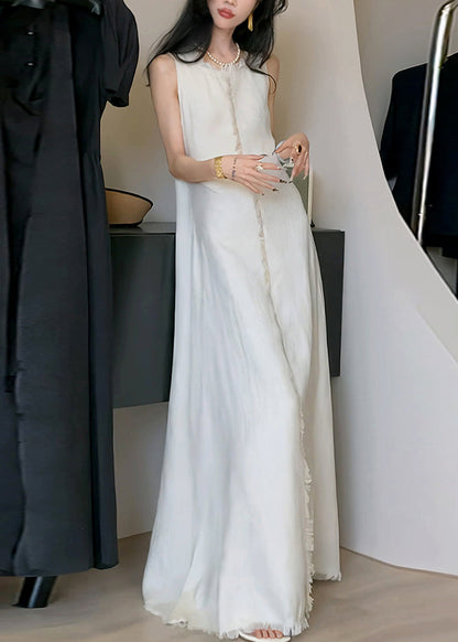 Apricot O-neck Cotton Long Dress Sleeveless